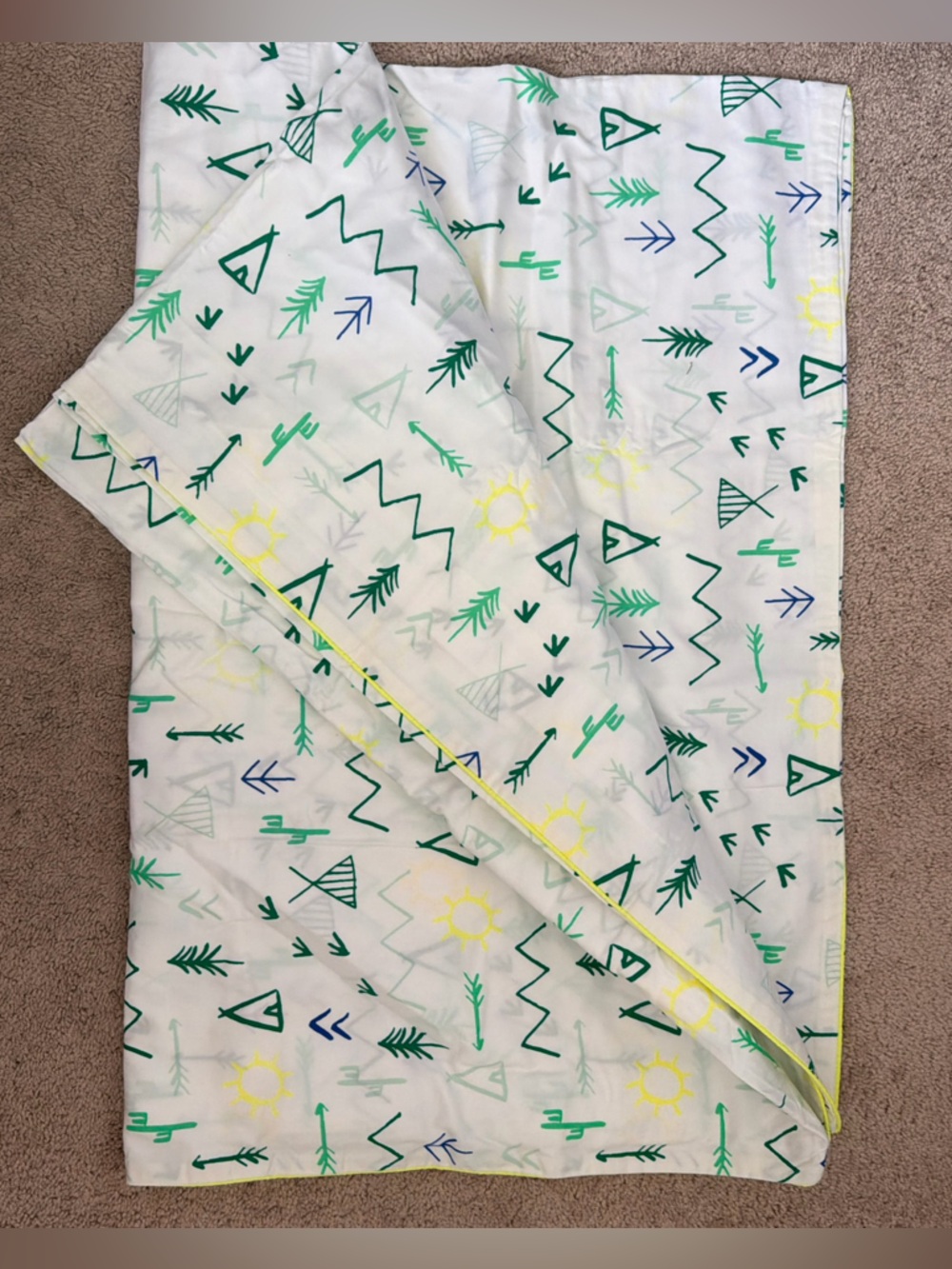 MERI MERI Twin Duvet Cover Campground Organic Cotton 66”x 88” White/Green/Yellow